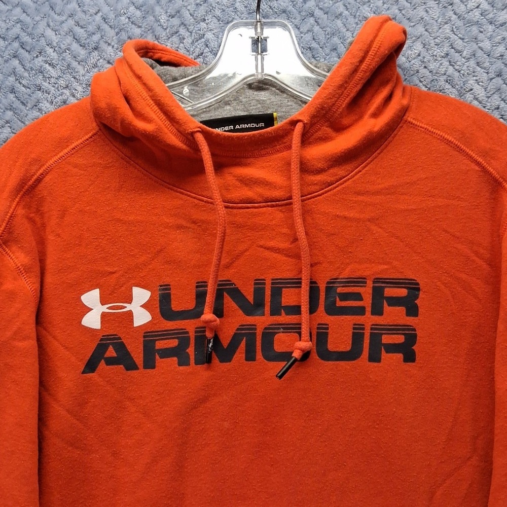 Under Armour Mens Large Orange Rival Fleece Hoodie Pullover Logo Sweatshirt